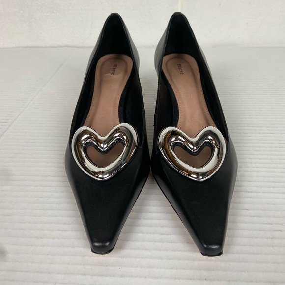 NWOT Anthropologie x Maeve Women's Leather Heart Pumps EU37/US6-6.5 Black Silver - Picture 2 of 8